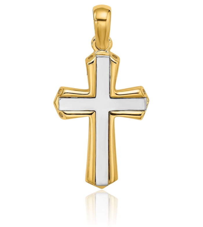 14K Solid Two Tone Gold Holy Cross Necklace Religious Chain Pendant Jesus Christ Charm