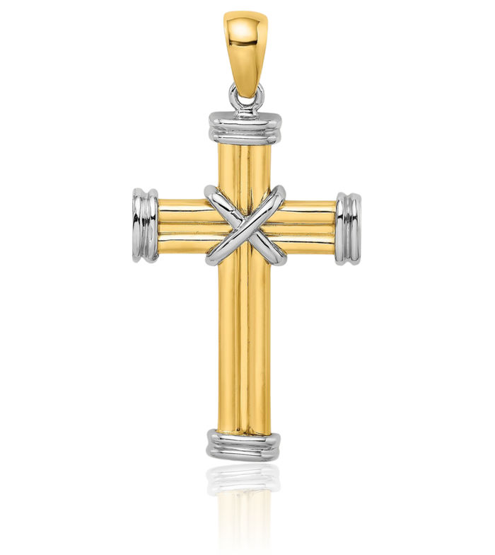 14K Solid Two Tone Gold Holy Cross Necklace Religious Chain Pendant Jesus Christ Charm