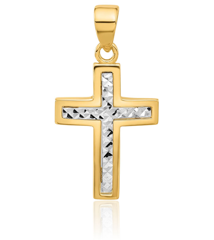 14K Solid Two Tone Gold Latin Mexican Holy Cross Necklace Religious Chain Pendant Jesus Christ Charm