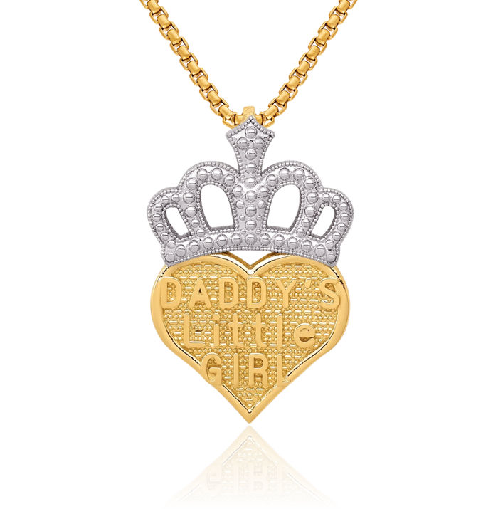 14K Solid Two Tone Yellow White Gold Daddys Little Girl Heart Floating Chain Slide Pendant Necklace Charm