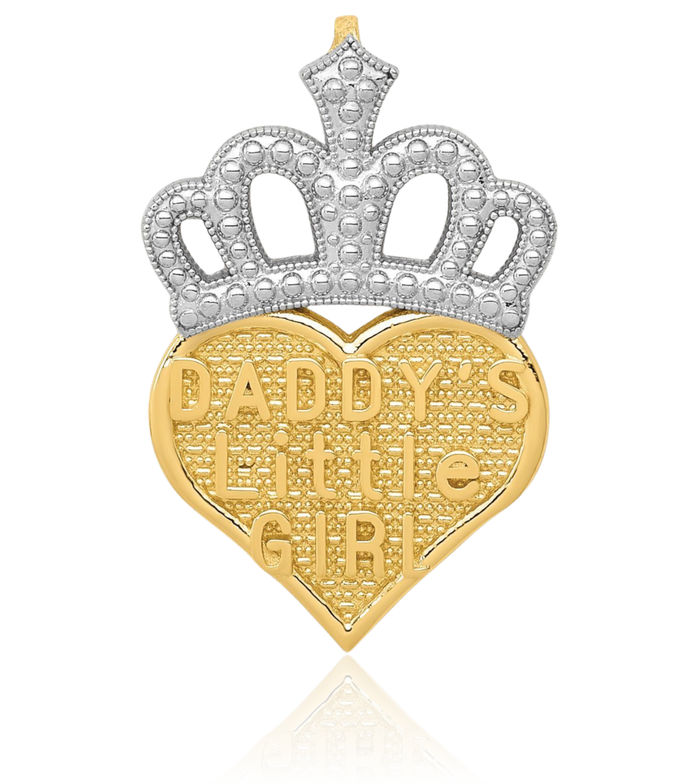 14K Solid Two Tone Yellow White Gold Daddys Little Girl Heart Floating Chain Slide Pendant Necklace Charm