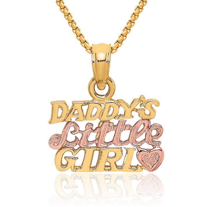 14K Solid Two Tone Gold Daddys Little Girl Necklace Chain Pendant Charm