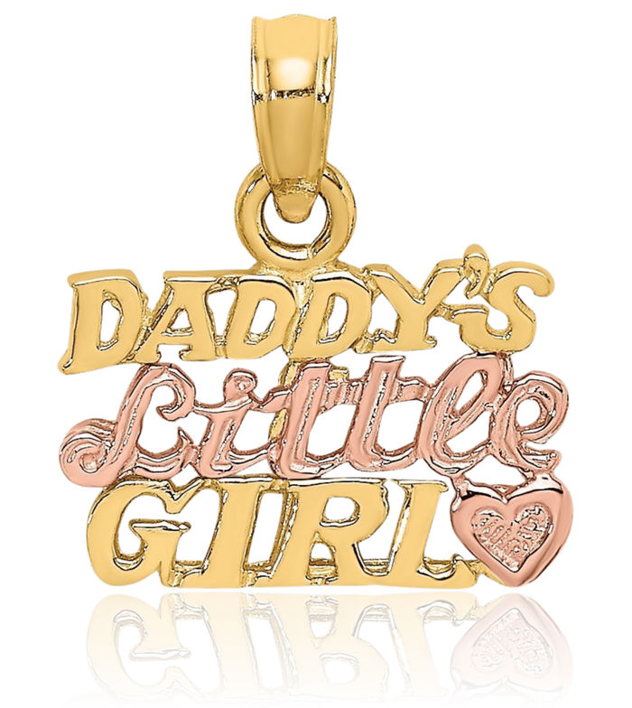 14K Solid Two Tone Gold Daddys Little Girl Necklace Chain Pendant Charm