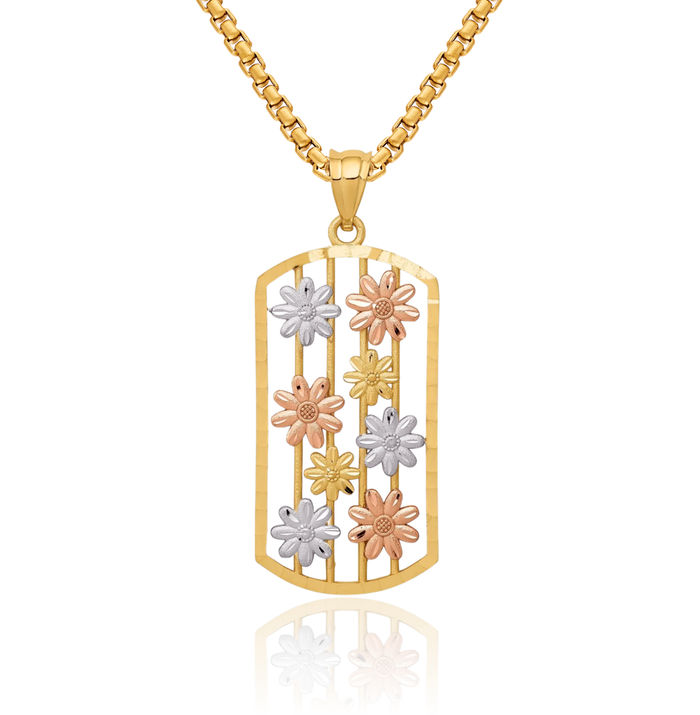 14K Solid Two Tone Gold White Daisy Flower Necklace Chain Pendant Charm