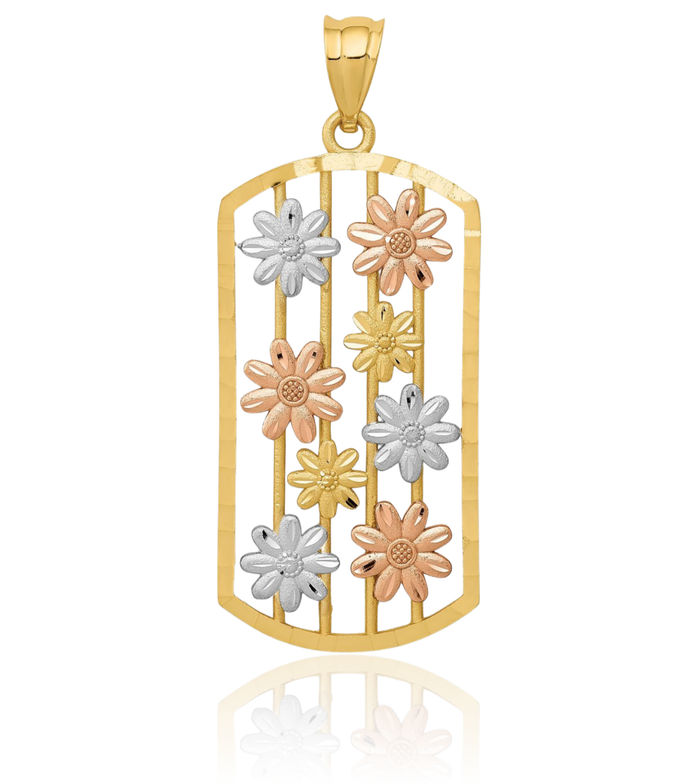 14K Solid Two Tone Gold White Daisy Flower Necklace Chain Pendant Charm