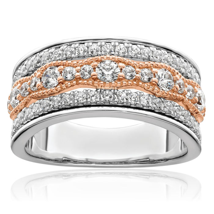 14K Solid Two Tone Rose White Gold Diamond Anniversary Ring Eternity Wedding Band Bridal Jewelry