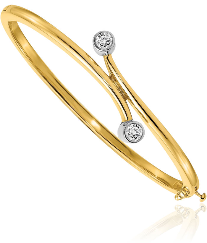 14K Solid Two Tone Gold Diamond Bangle Bracelet