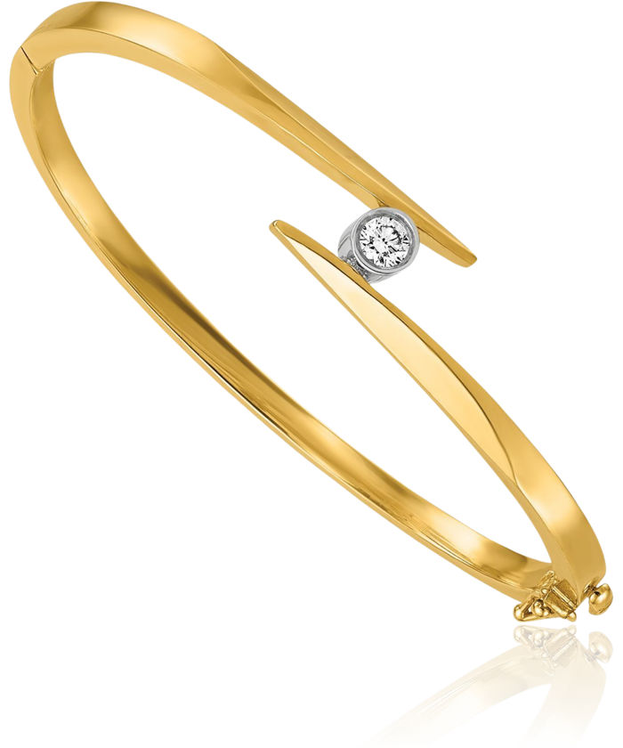 14K Solid Two Tone Gold Diamond Bangle Bracelet