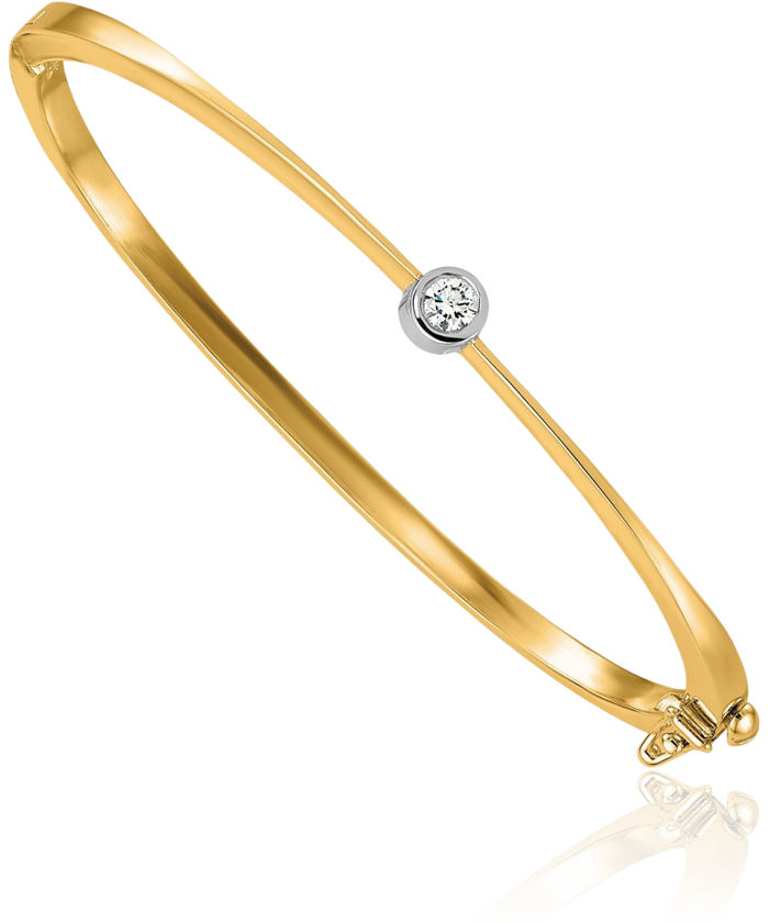 14K Solid Two Tone Gold Diamond Bangle Bracelet