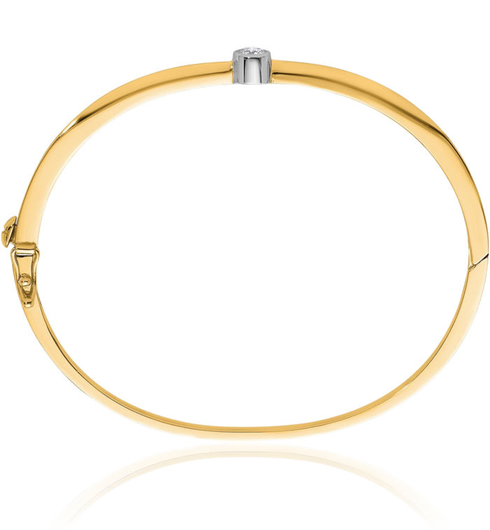 14K Solid Two Tone Gold Diamond Bangle Bracelet