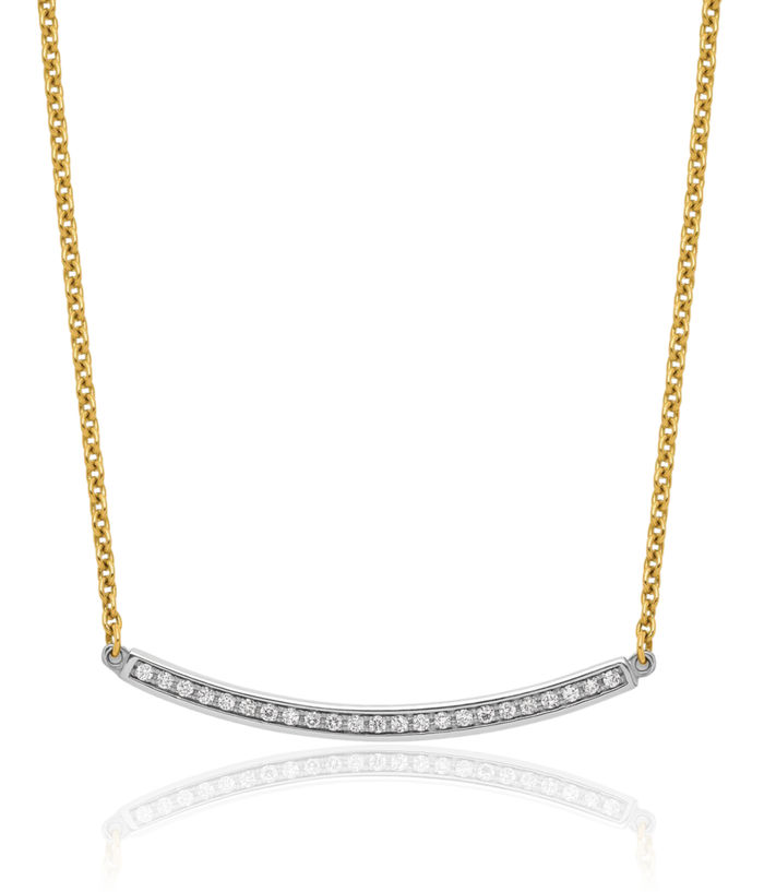 14K Solid Two Tone Gold White Yellow Diamond Bar Necklace Chain