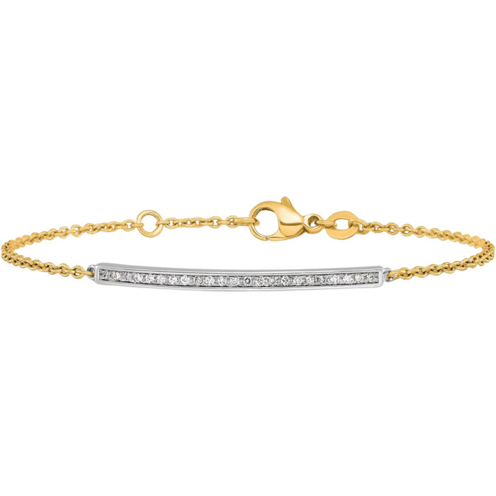 14K Solid Two Tone Gold Diamond Bar Tennis Bracelet