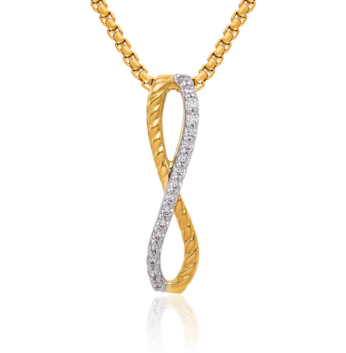 14K Solid Two Tone Gold Diamond Braided Infinity Twisted Love Knot Symbol Floating Chain Slide Pendant Necklace Charm