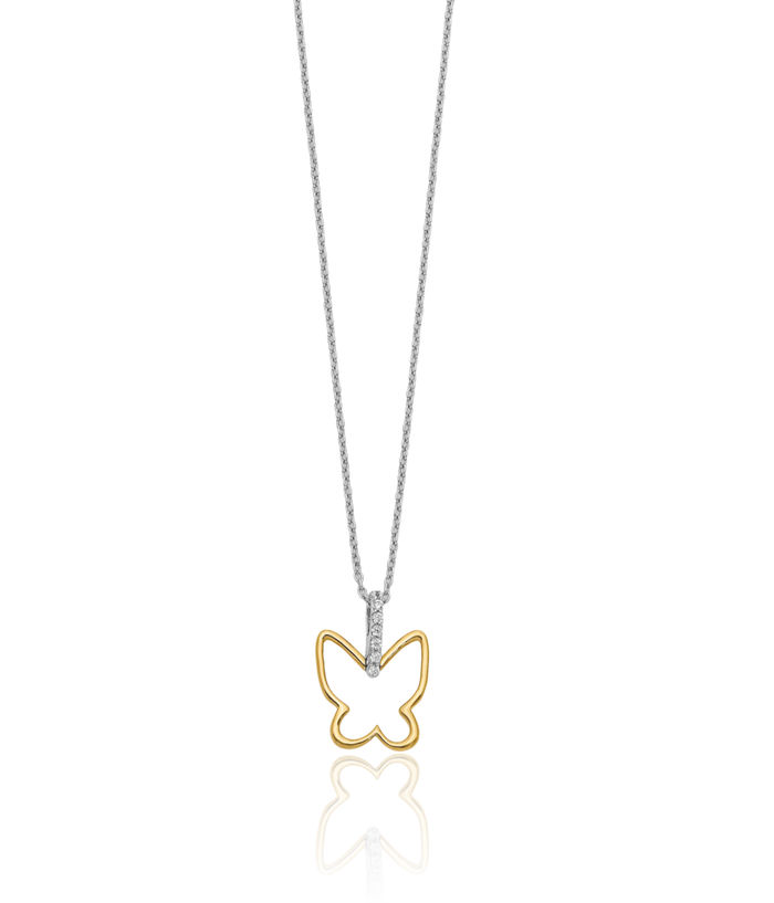 14K Solid Two Tone Gold Diamond Butterfly Wings Necklace Chain