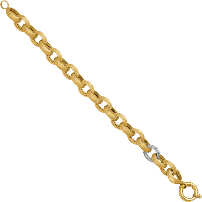 14K Solid Two Tone Gold Diamond Cable Rolo Link Chain Bracelet