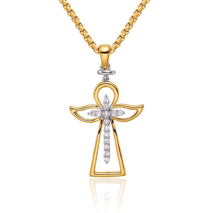 14K Solid Two Tone Gold Diamond Holy Cross Necklace Religious Chain Pendant Jesus Christ Charm