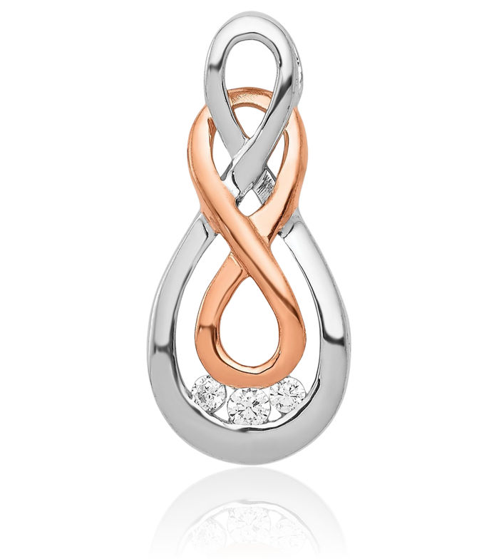 14K Solid Two Tone Rose White Gold Diamond Double Infinity Twisted Love Knot Symbol Floating Chain Slide Pendant Necklace Charm