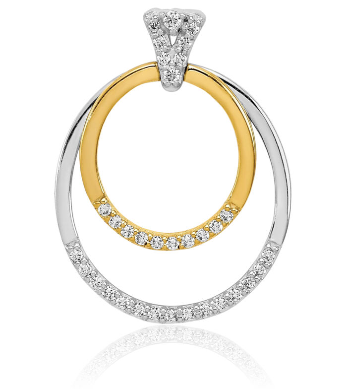 14K Solid Two Tone Gold Diamond Double Circle Round Necklace Chain Pendant Charm