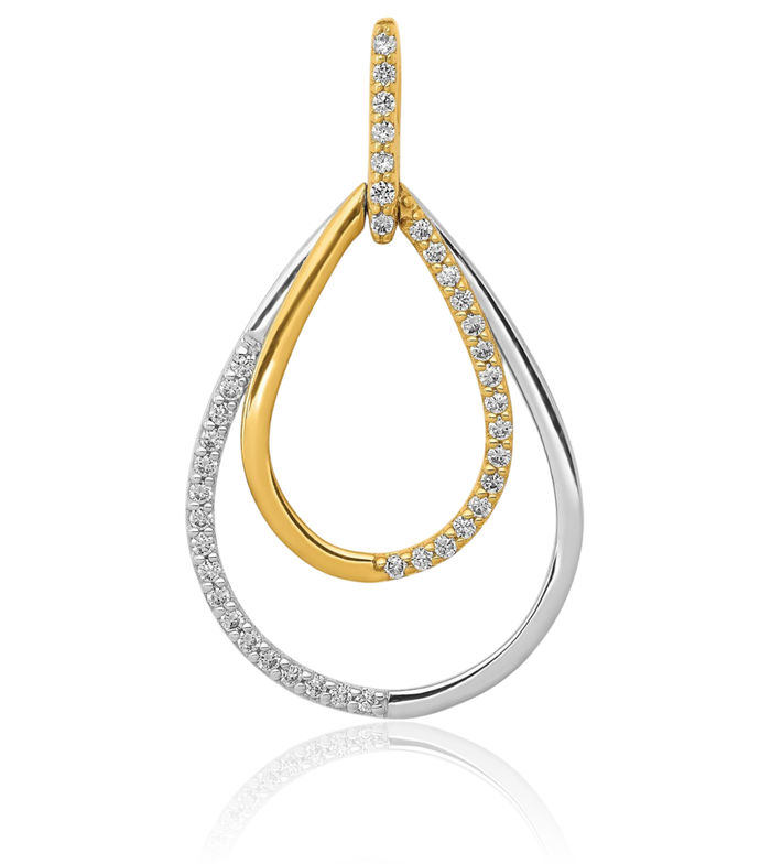 14K Solid Two Tone Gold Diamond Double Teardrop Necklace Pear Pendant Charm