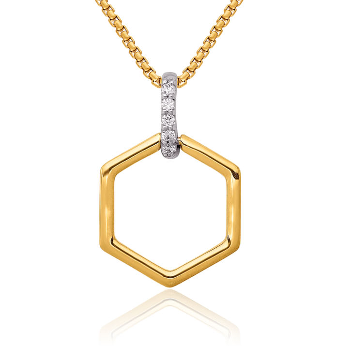 14K Solid Two Tone Gold Diamond Geometric Necklace Chain Pendant Charm