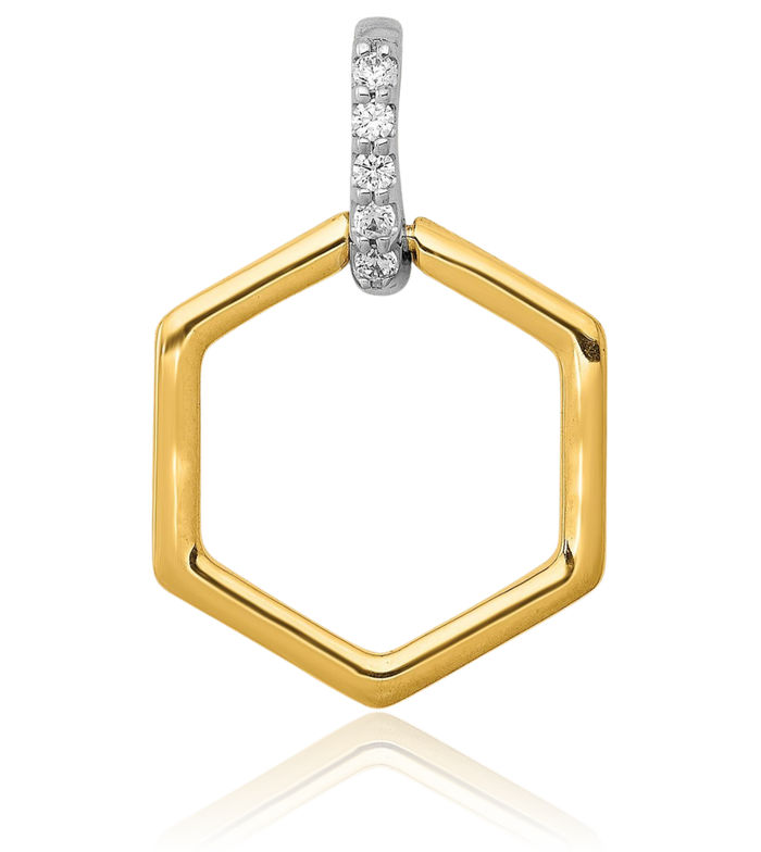 14K Solid Two Tone Gold Diamond Geometric Necklace Chain Pendant Charm