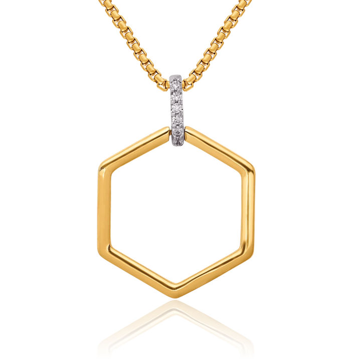 14K Solid Two Tone Gold Diamond Geometric Necklace Chain Pendant Charm