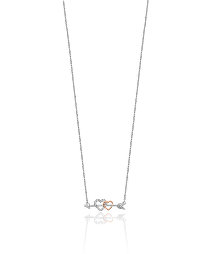 14K Solid Two Tone Gold Diamond Heart Arrow Necklace Chain