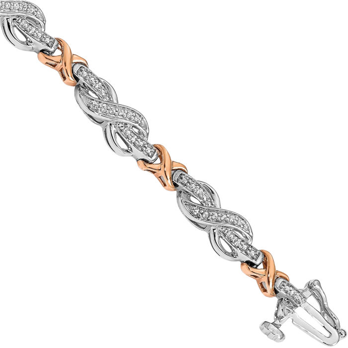 14K Solid Two Tone Gold Diamond Infinity Twisted Love Knot Symbol Link Chain Charm Bracelet