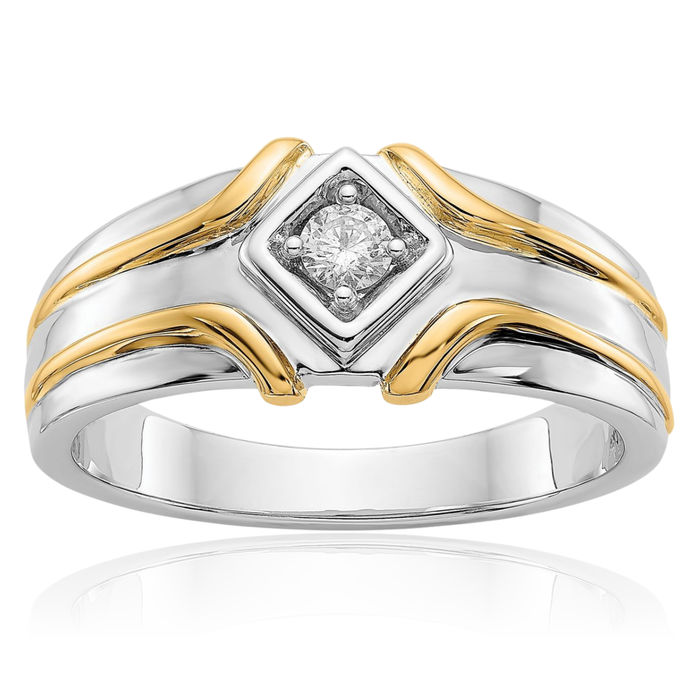 14K Solid Two Tone Gold Lab Diamond Mens Ring