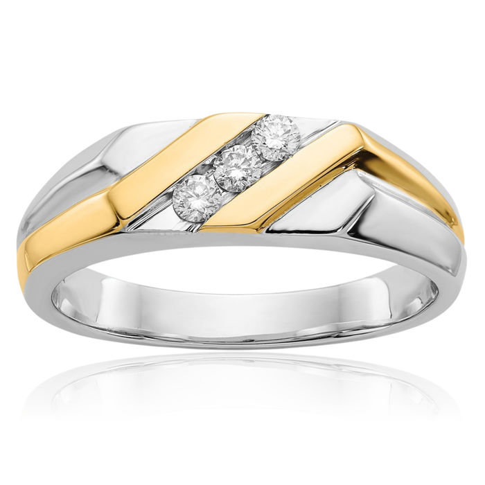 14K Solid Two Tone Gold Diamond Mens Ring