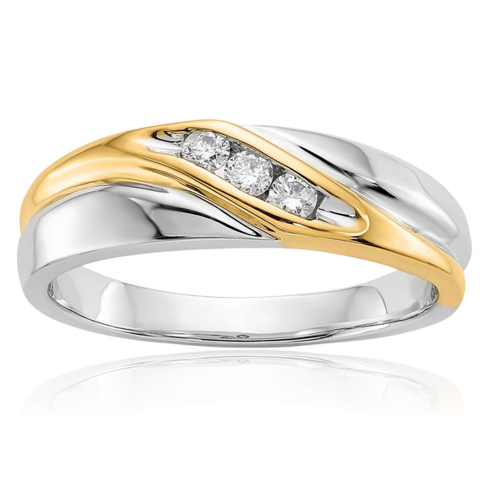 14K Solid Two Tone Gold Diamond Mens Ring