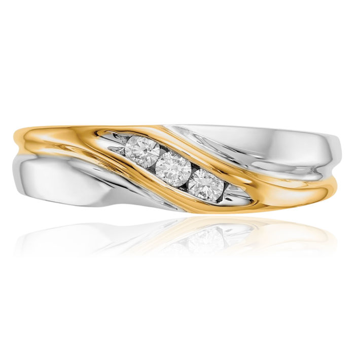 14K Solid Two Tone Gold Diamond Mens Ring