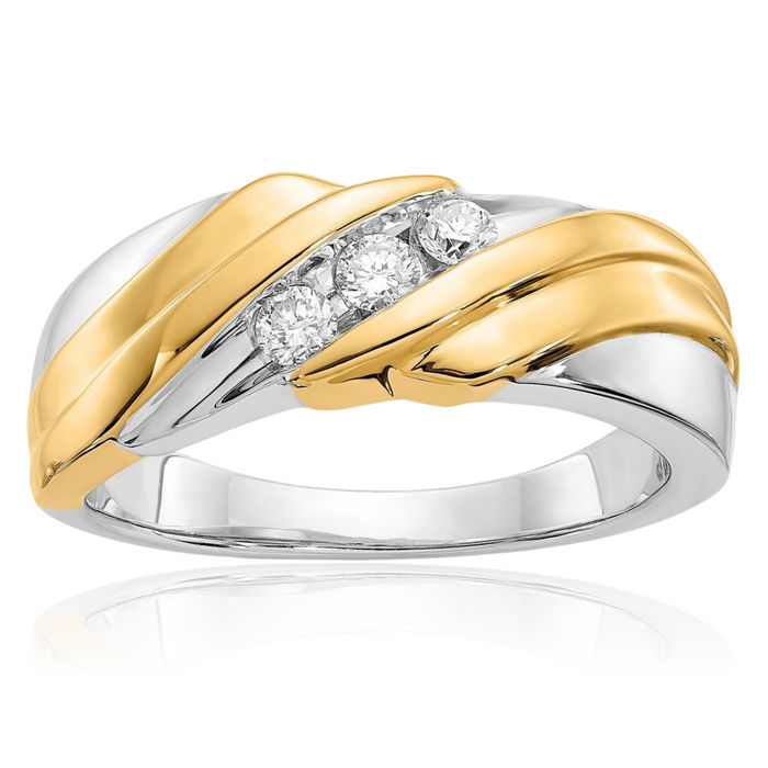 14K Solid Two Tone Gold Diamond Mens Ring