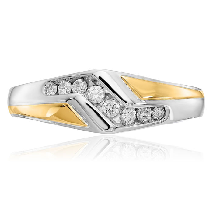 14K Solid Two Tone Gold Diamond Mens Ring