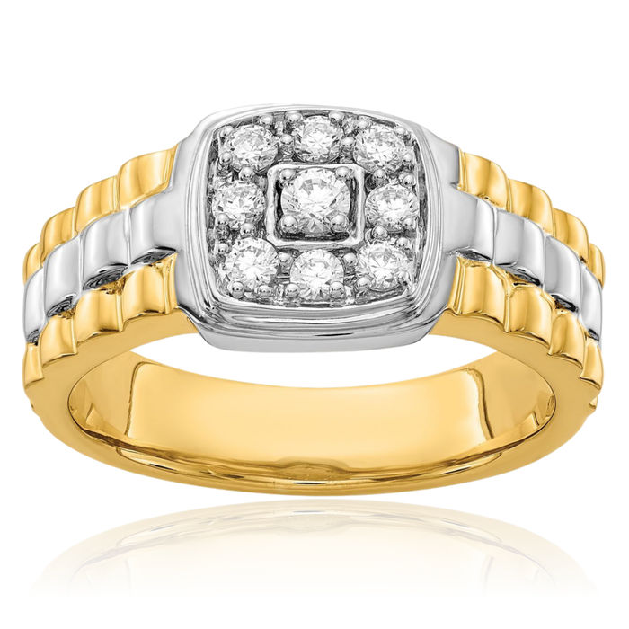 14K Solid Two Tone Gold Diamond Mens Ring