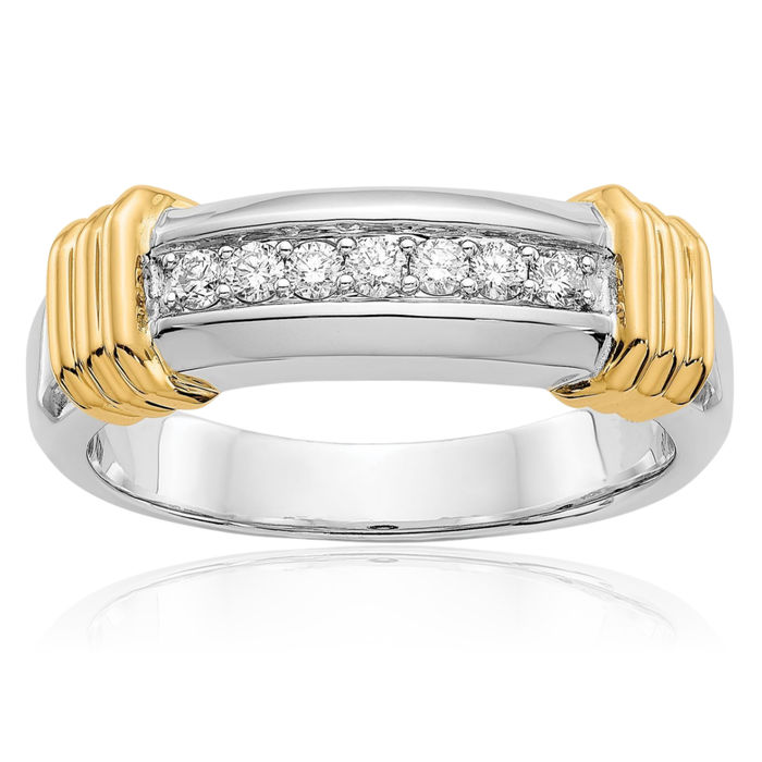 14K Solid Two Tone Gold Diamond Mens Ring