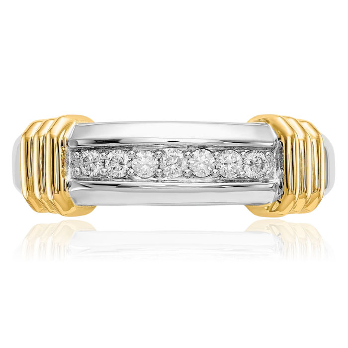 14K Solid Two Tone Gold Diamond Mens Ring