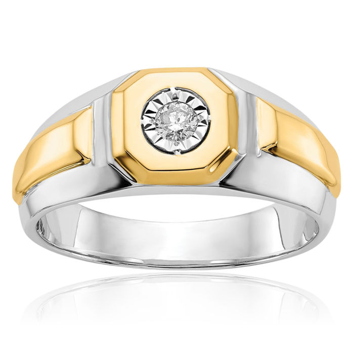 14K Solid Two Tone Gold Diamond Mens Ring