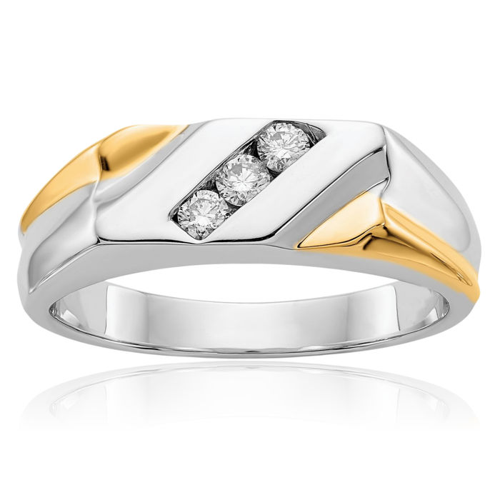 14K Solid Two Tone Gold Diamond Mens Ring