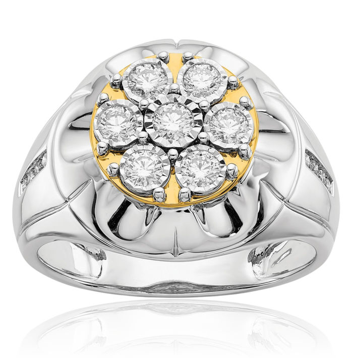 14K Solid Two Tone Gold Diamond Mens Ring