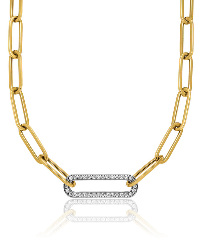 14K Solid Two Tone Gold White Yellow Diamond Paperclip Link Necklace Chain