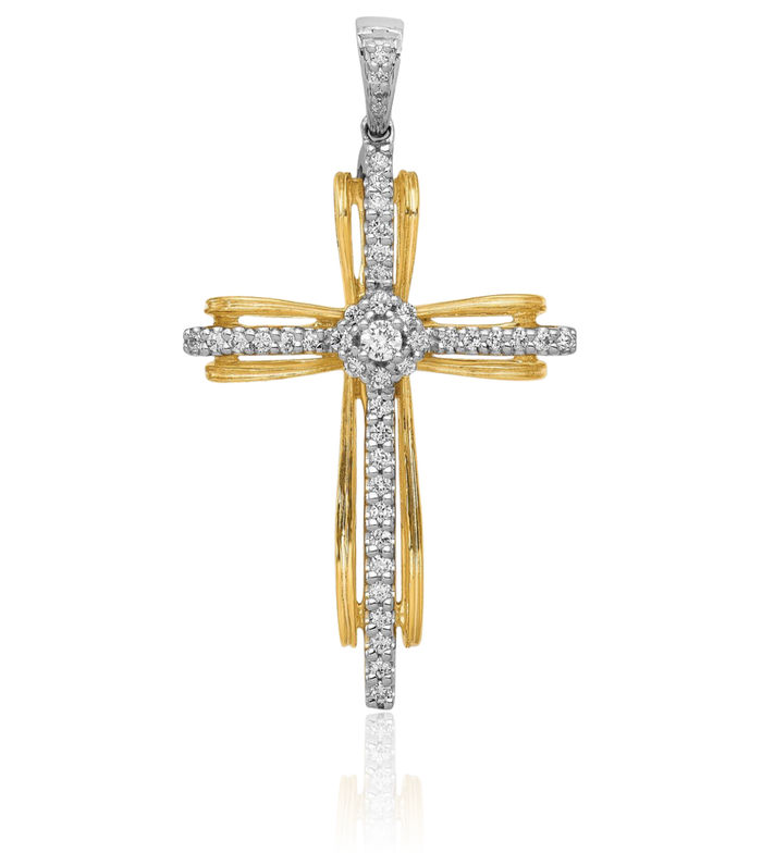 14K Solid Two Tone Gold Diamond Passion Holy Cross Necklace Religious Chain Pendant Jesus Christ Charm