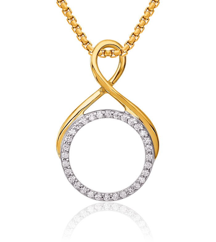 14K Solid Two Tone Gold Diamond Circle Round Floating Chain Slide Pendant Necklace Charm