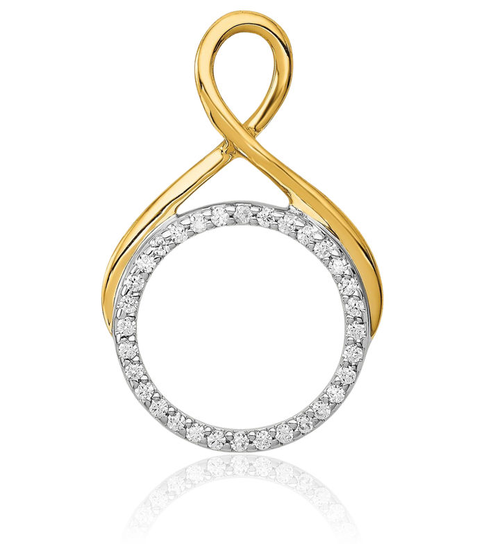 14K Solid Two Tone Gold Diamond Circle Round Floating Chain Slide Pendant Necklace Charm