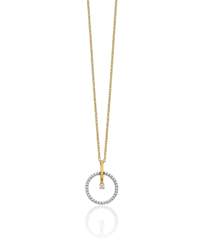 14K Solid Two Tone Gold Diamond Circle Round Geometric Necklace Chain