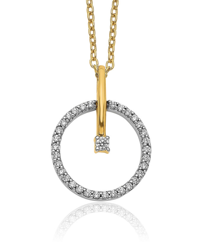 14K Solid Two Tone Gold Diamond Circle Round Geometric Necklace Chain