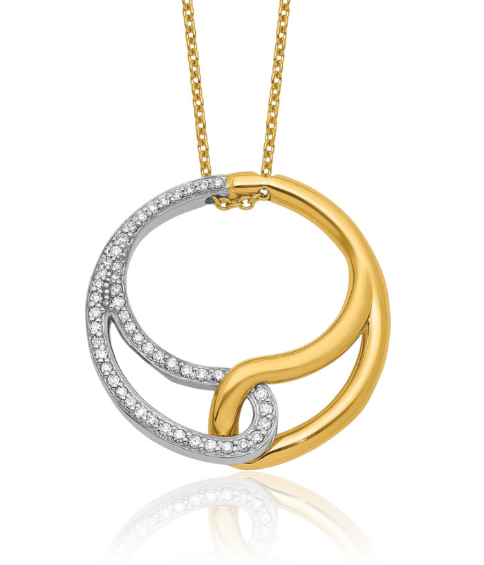 14K Solid Two Tone Yellow White Gold Diamond Circle Round Geometric Necklace Chain