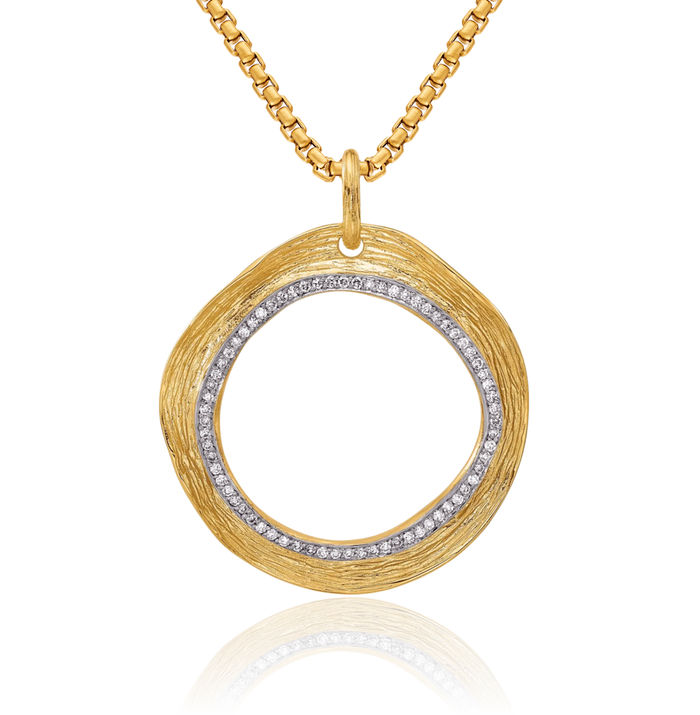 14K Solid Two Tone Yellow White Gold Diamond Circle Round Geometric Necklace Chain Pendant Charm