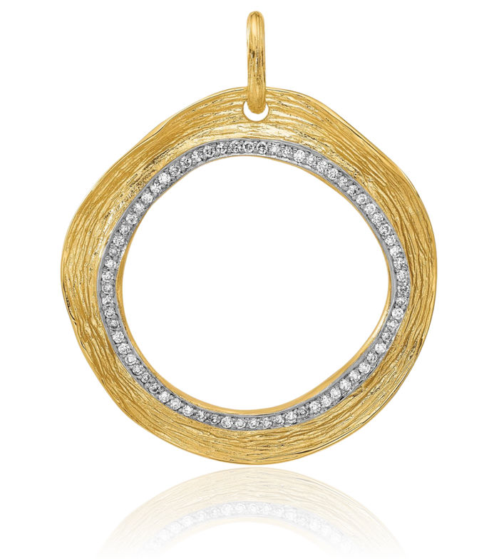 14K Solid Two Tone Yellow White Gold Diamond Circle Round Geometric Necklace Chain Pendant Charm