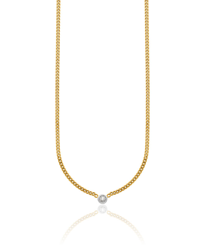 14K Solid Two Tone Gold White Lab Diamond Solitaire Necklace Curb Link Chain